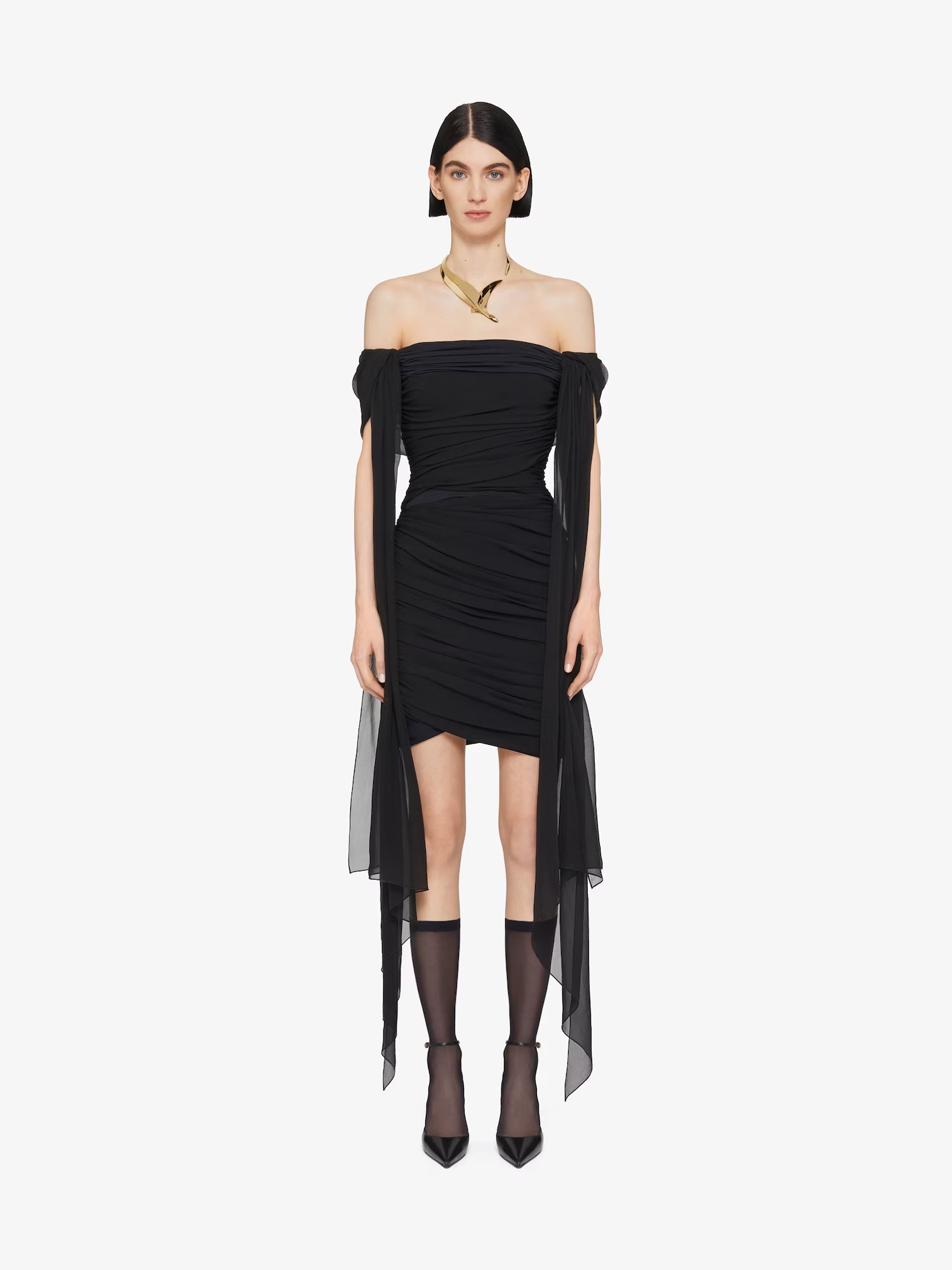 Givenchy Off-the-shoulder Draped Mini Dress In Black