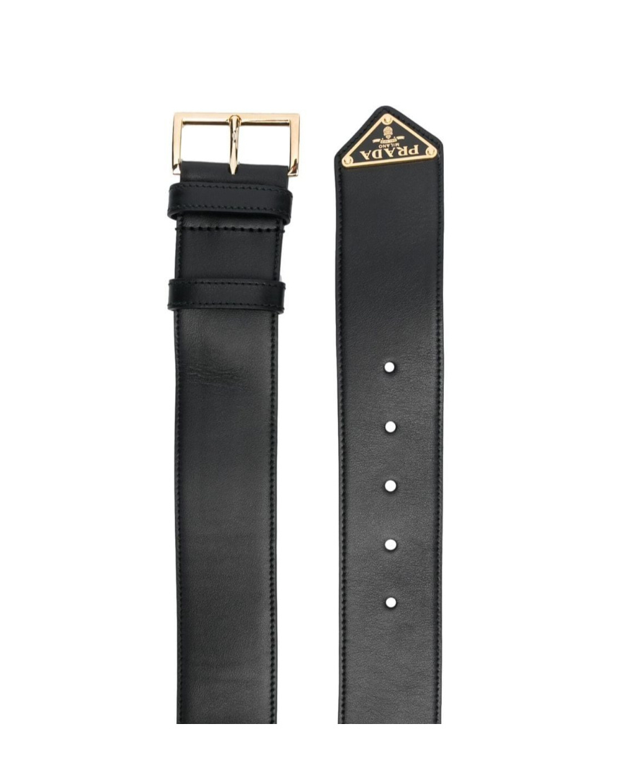 Prada Triangle Logo Leather Belt In Black