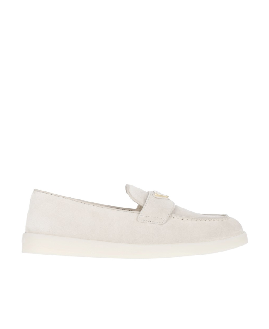 Prada Triangle-logo Suede Loafers In Nude