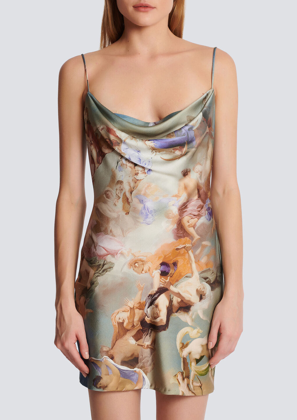 Shop Balmain Sky Printed Satin Babydoll Dress In Brown