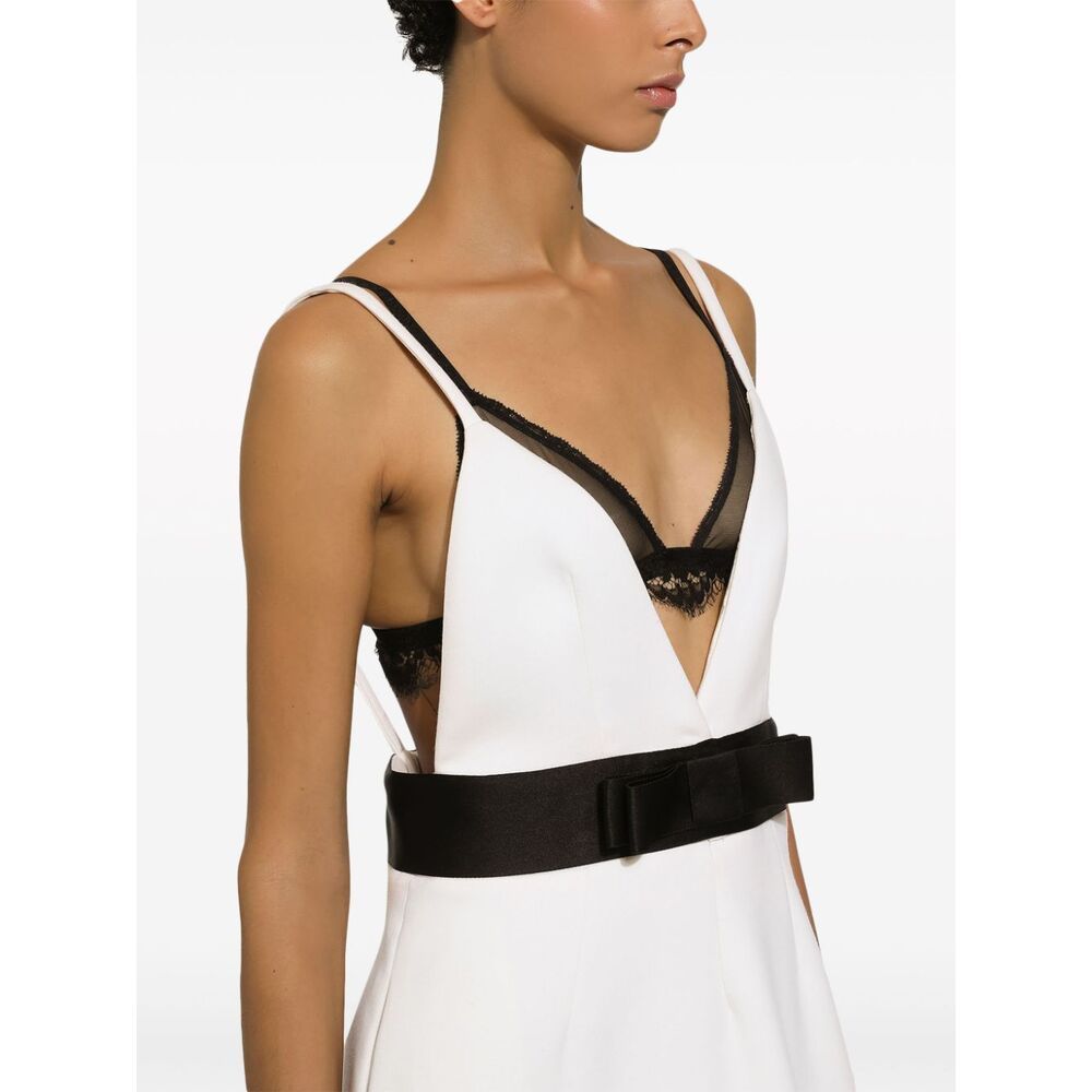 Dolce & Gabbana Woolen Dress With Satin Belt And Straps In Neutral