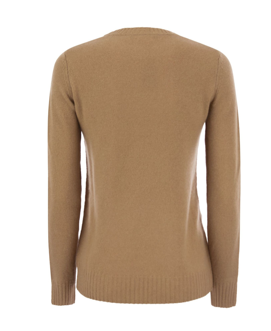 Max Mara Studio Giotto Crew Neck Jumper In Cashmere Yarn In Brown