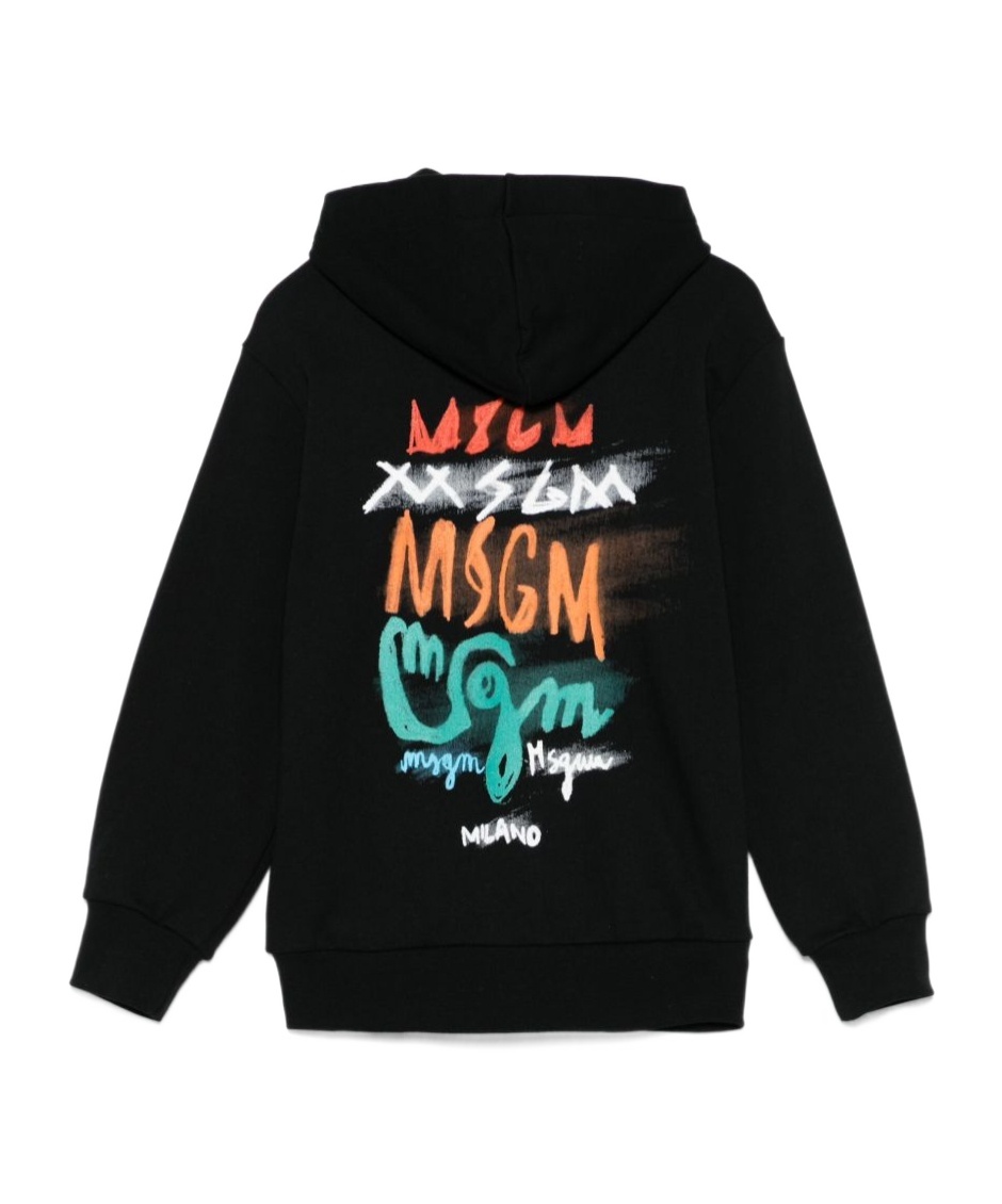 Msgm Zippered Hoodie In Black