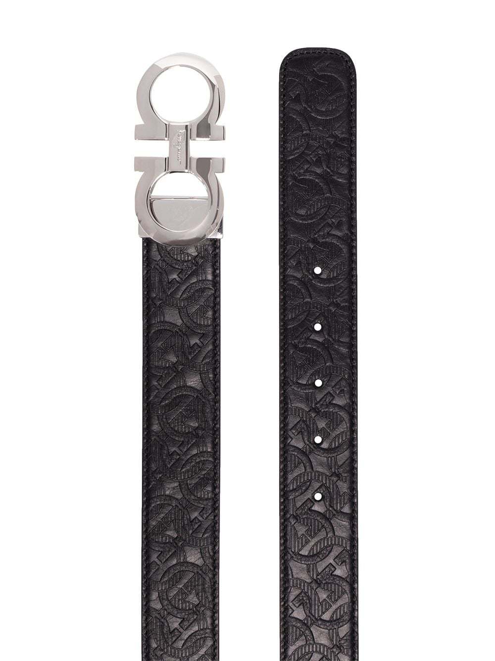 Ferragamo Black Embossed Printed Belt In Black