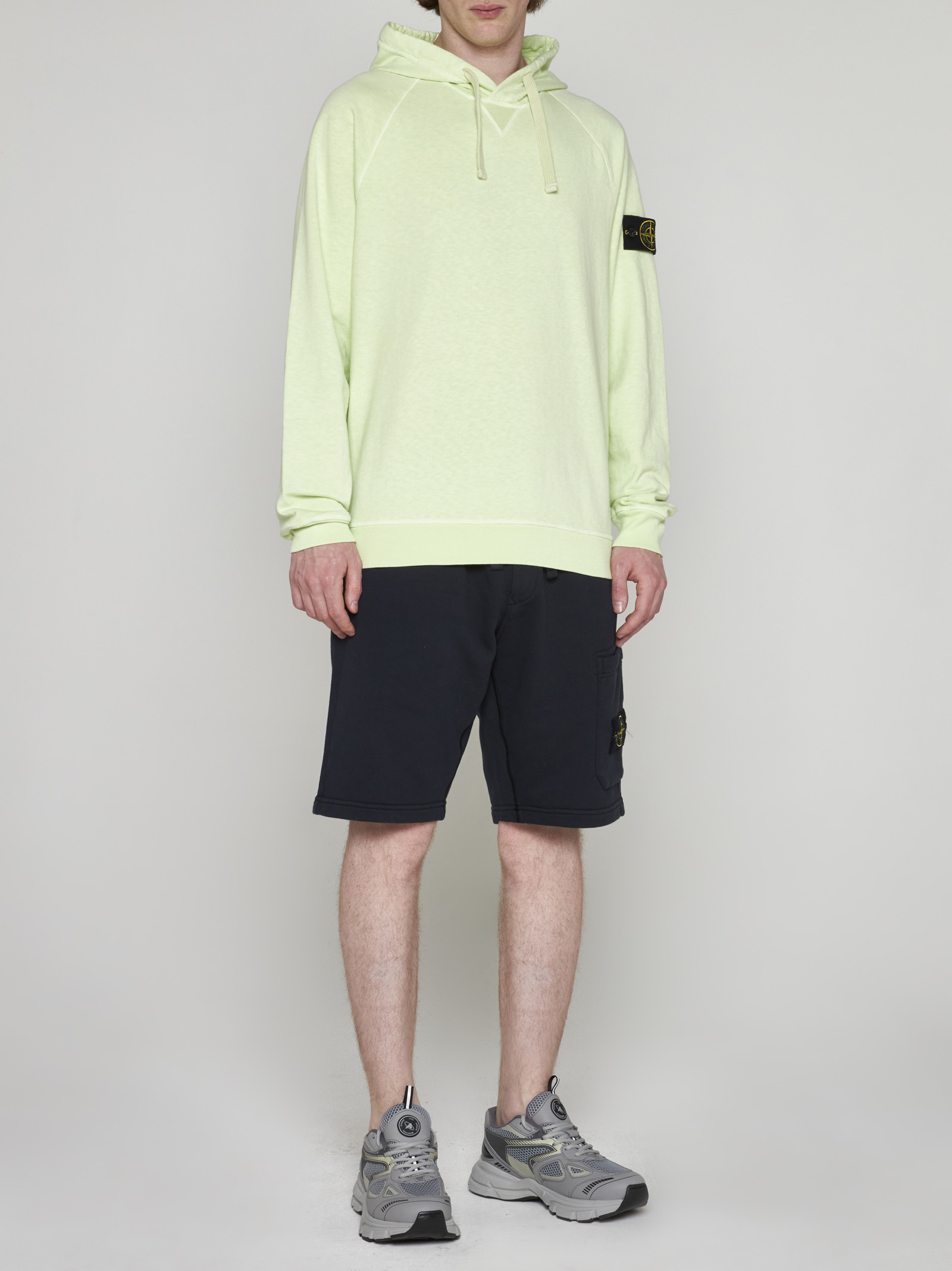 Stone Island Buttoned-patch Hooded Sweatshirt In Green