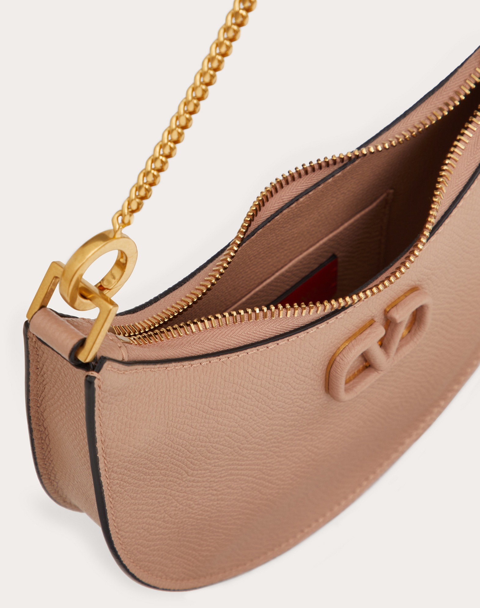 Valentino Garavani Vlogo Signature Calfskin Hobo Mini Bag With Jewel Logo Woman Rose Cannelle Uni In Nude