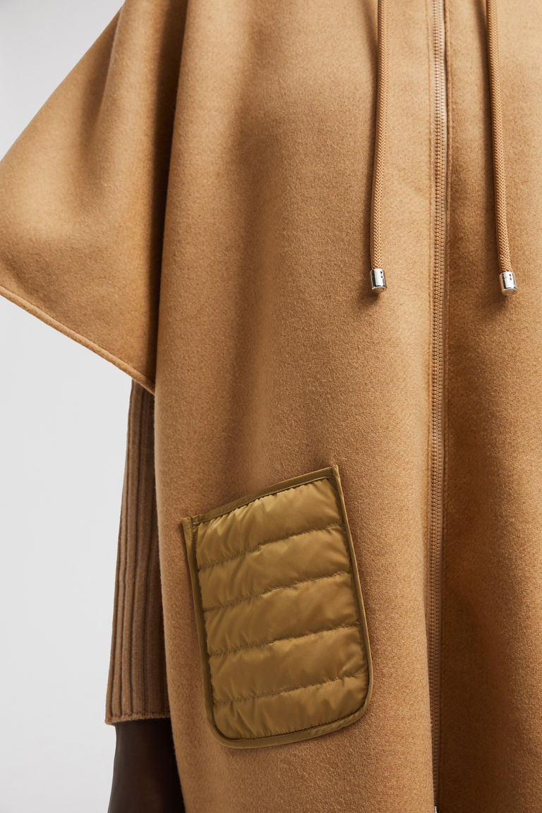 Moncler Hooded Down Cape In Brown