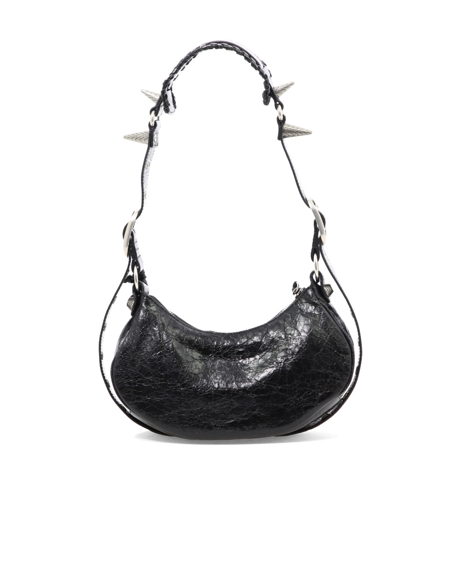 Balenciaga Green Leather Shoulder Handbag With Magnetic Closure And Metal Details In Black