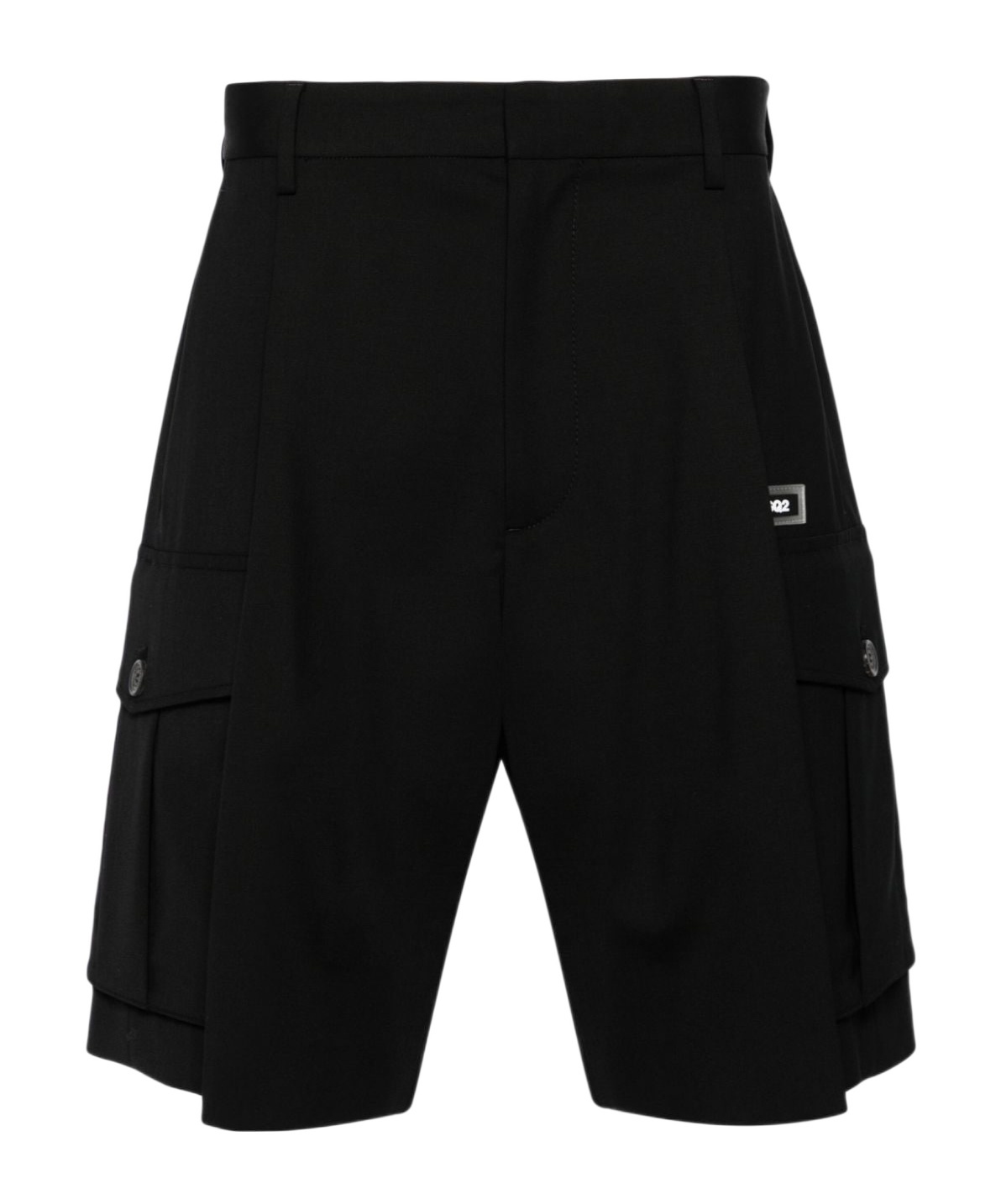 Dsquared2 Pleated Virgin Wool Cargo Shorts In Black