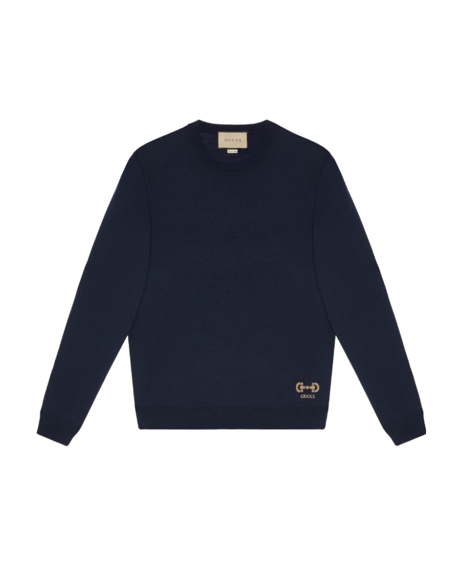 Gucci Men's Crew-neck Wool Sweater In Blue