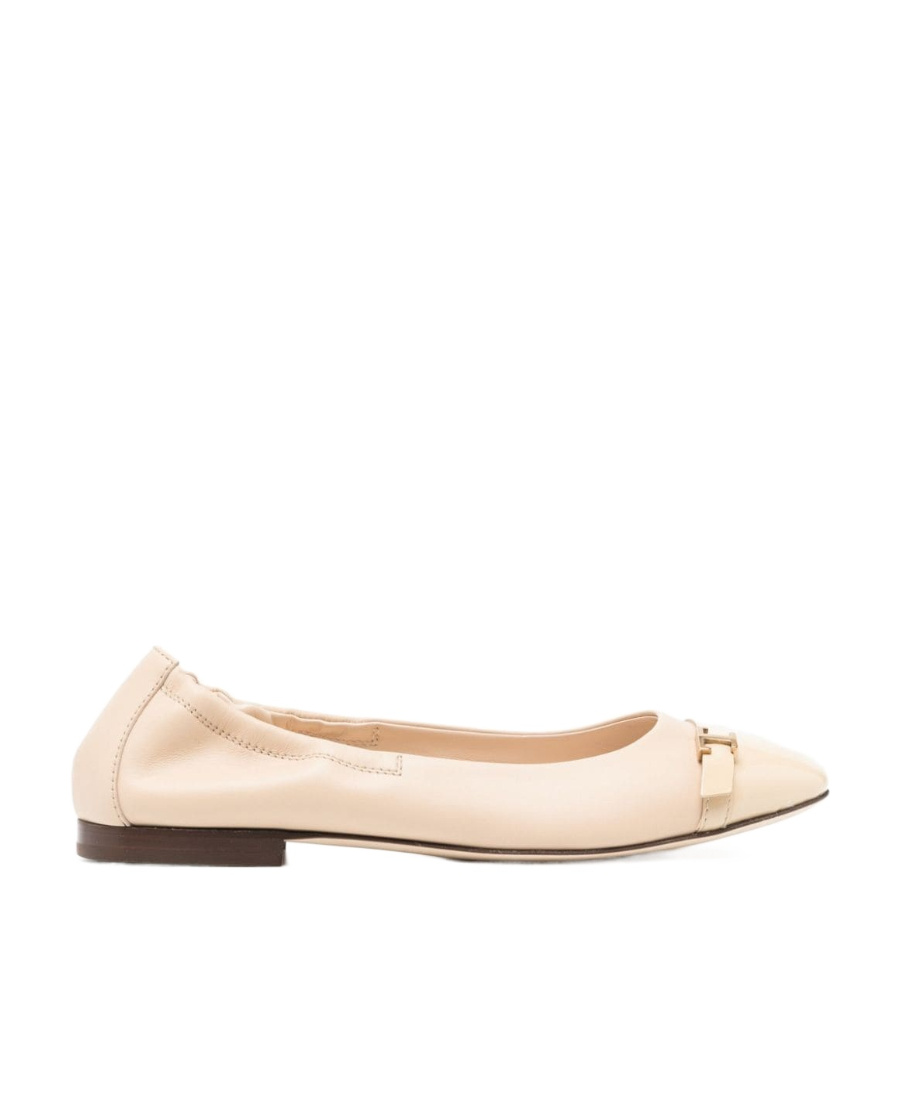Shop Tod's Logo-plaque Leather Ballerina Shoes In Nude