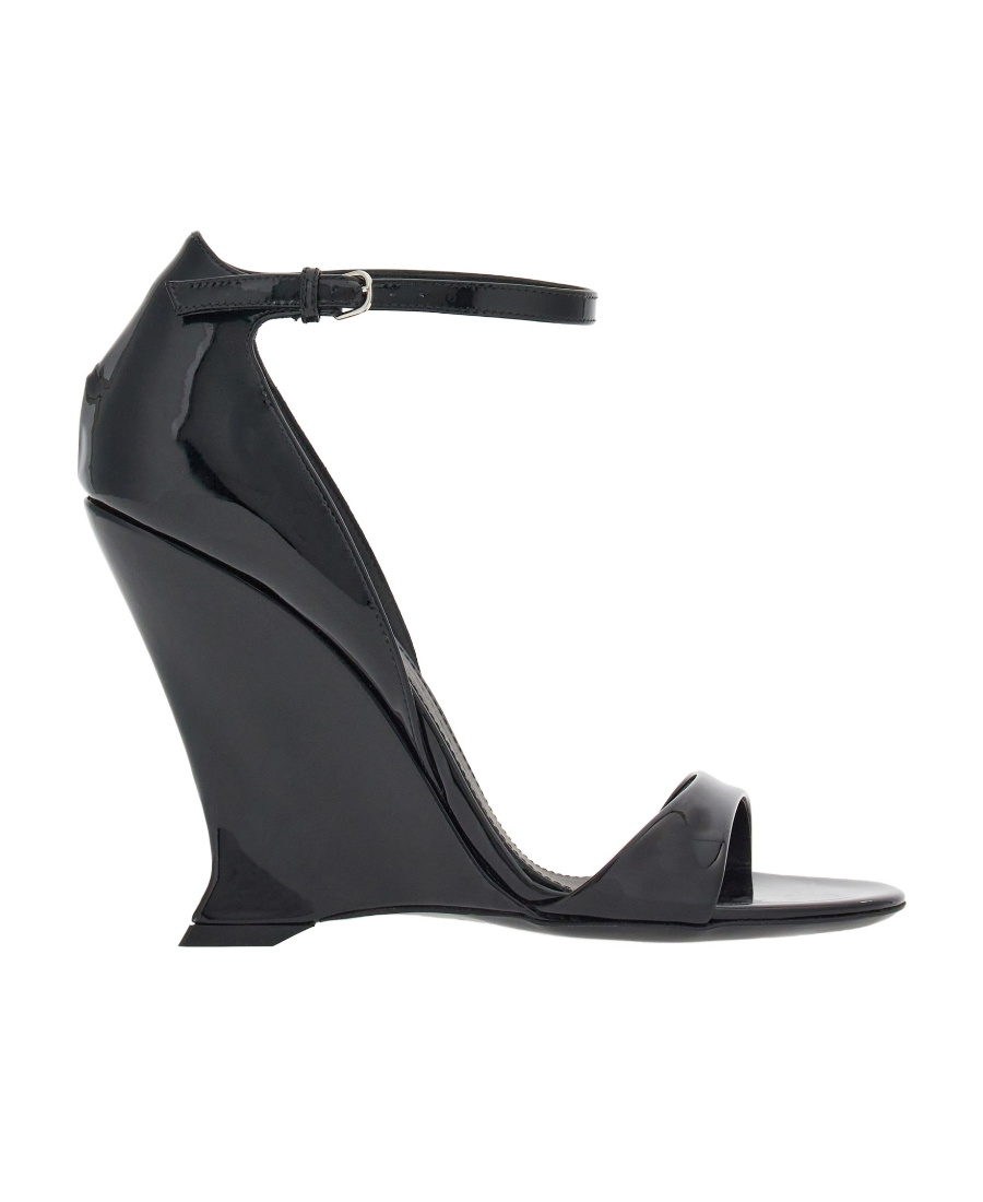 Ferragamo Unique Wedge Sandals With Sculptural Heel In Black
