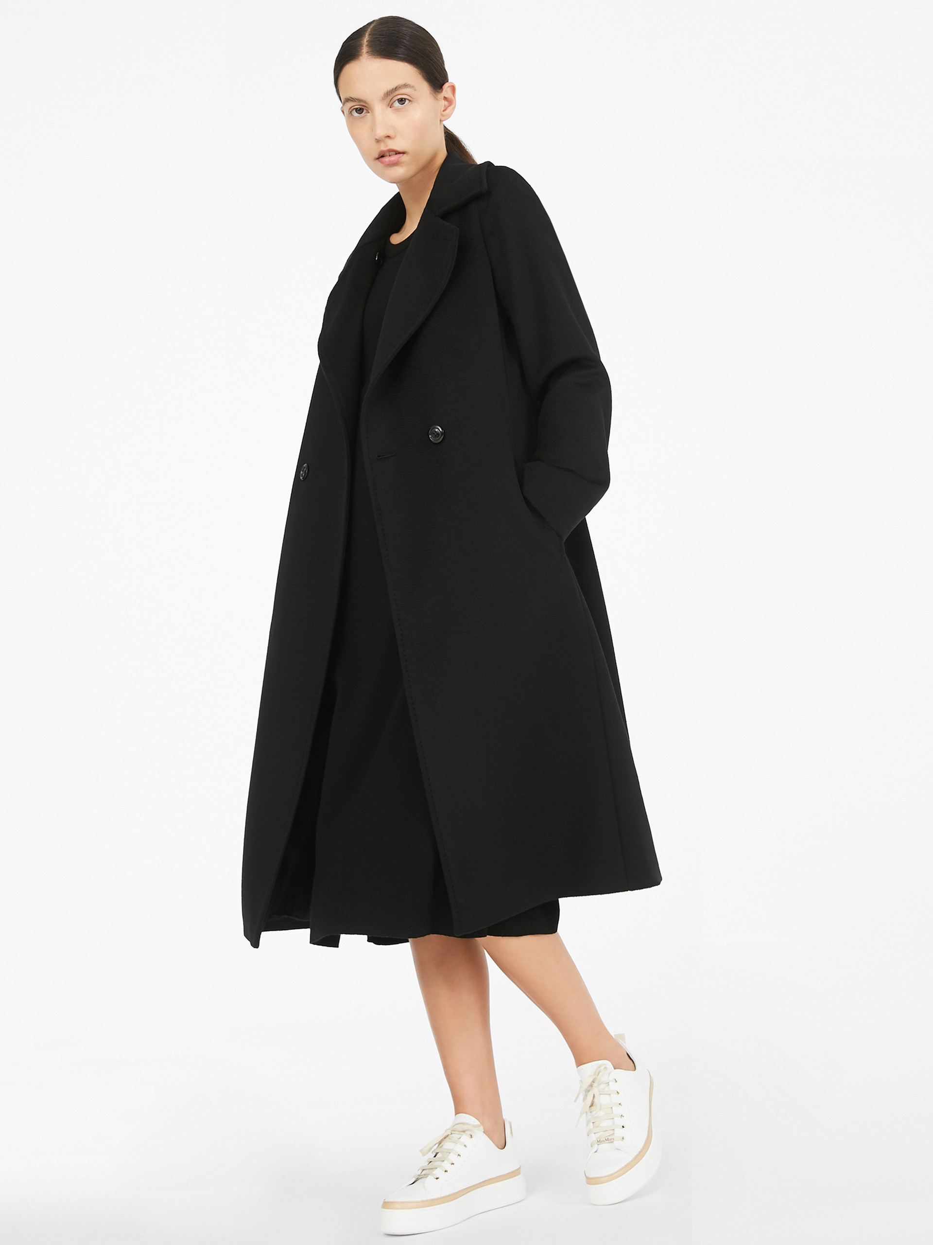 Max Mara Coat With Belted Waist And Side Pockets In Black