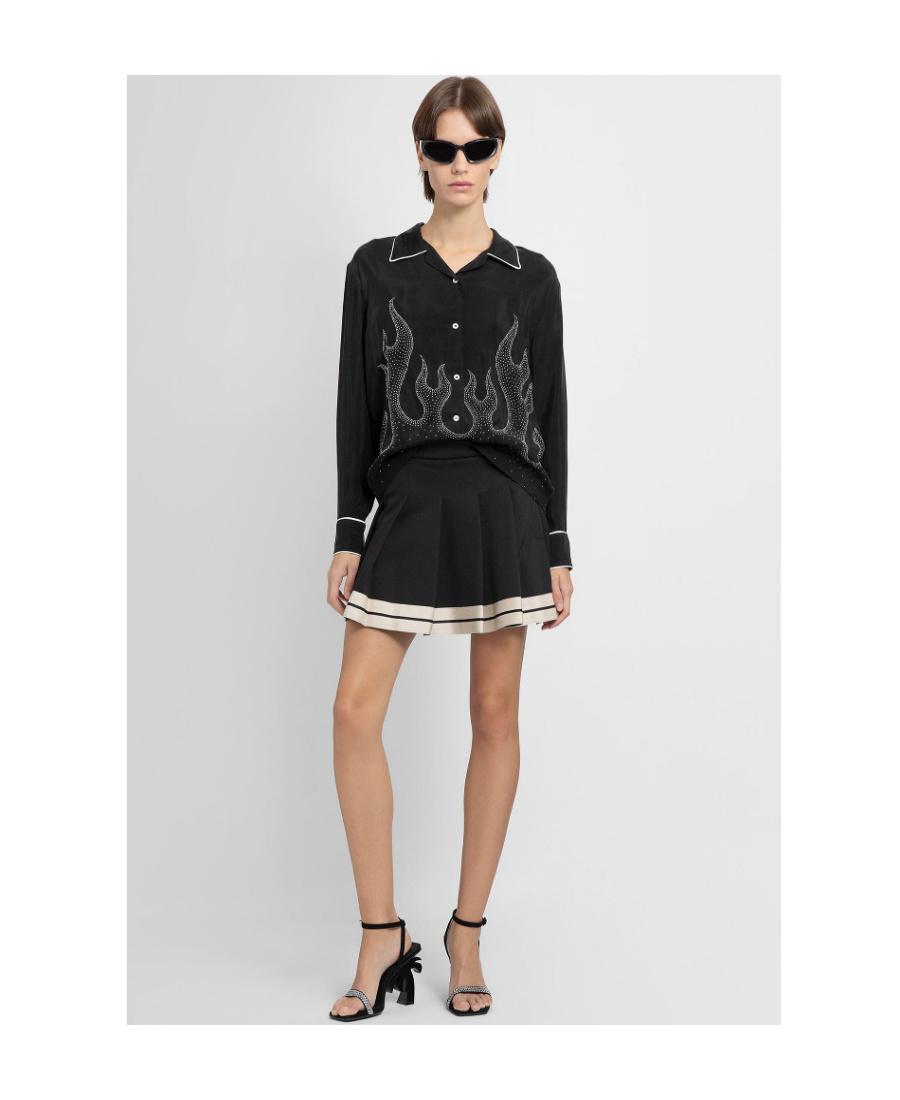 Palm Angels Flame-embroidered Shirt Crystal Embellishments In Black