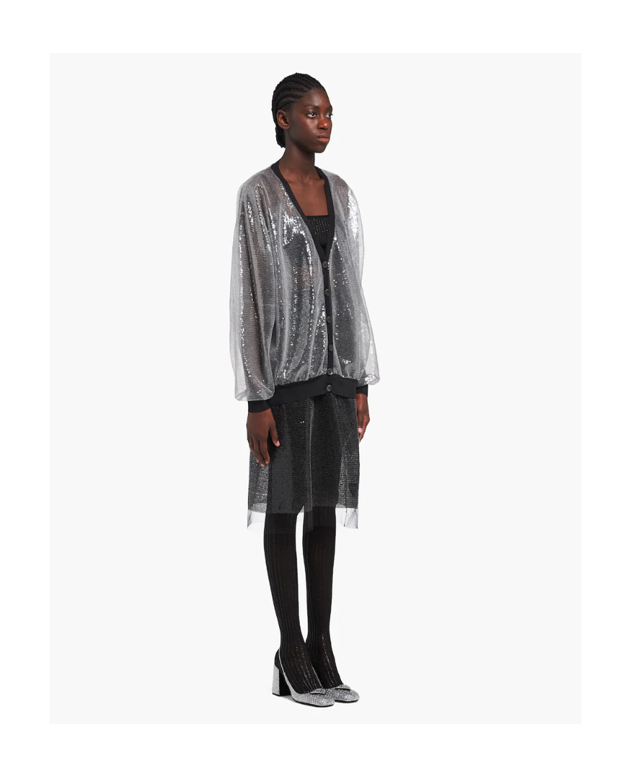 Prada Sheer Sequin-embellished Tulle Cardigan In Gray