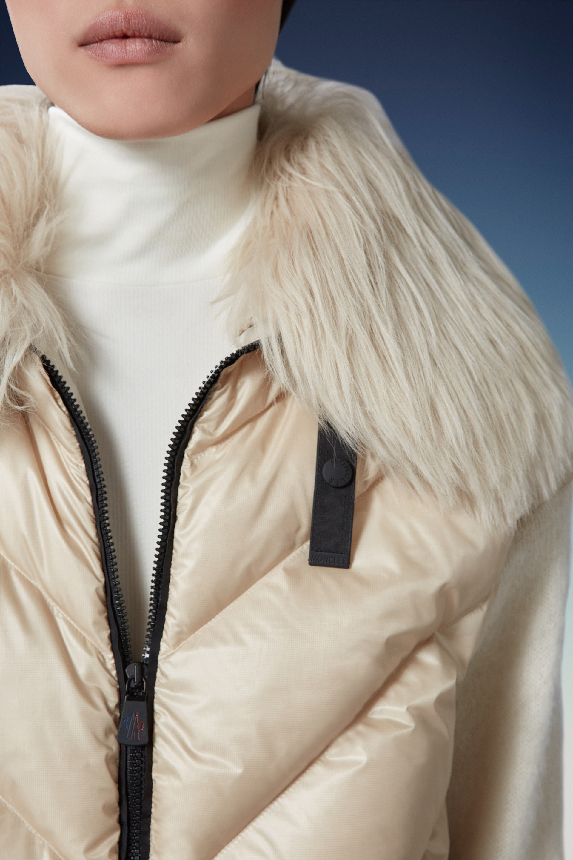 Moncler Panelled Knitted Down Jacket In White
