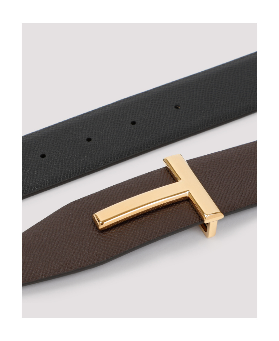 Tom Ford Reversible T Logo Leather Belt In Black