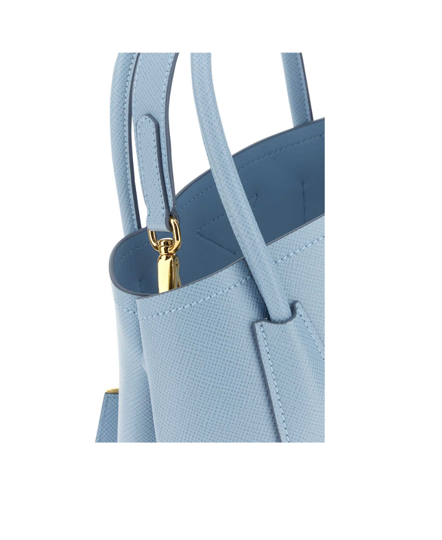 Prada Mini Double Saffiano Leather Tote Bag In Blue