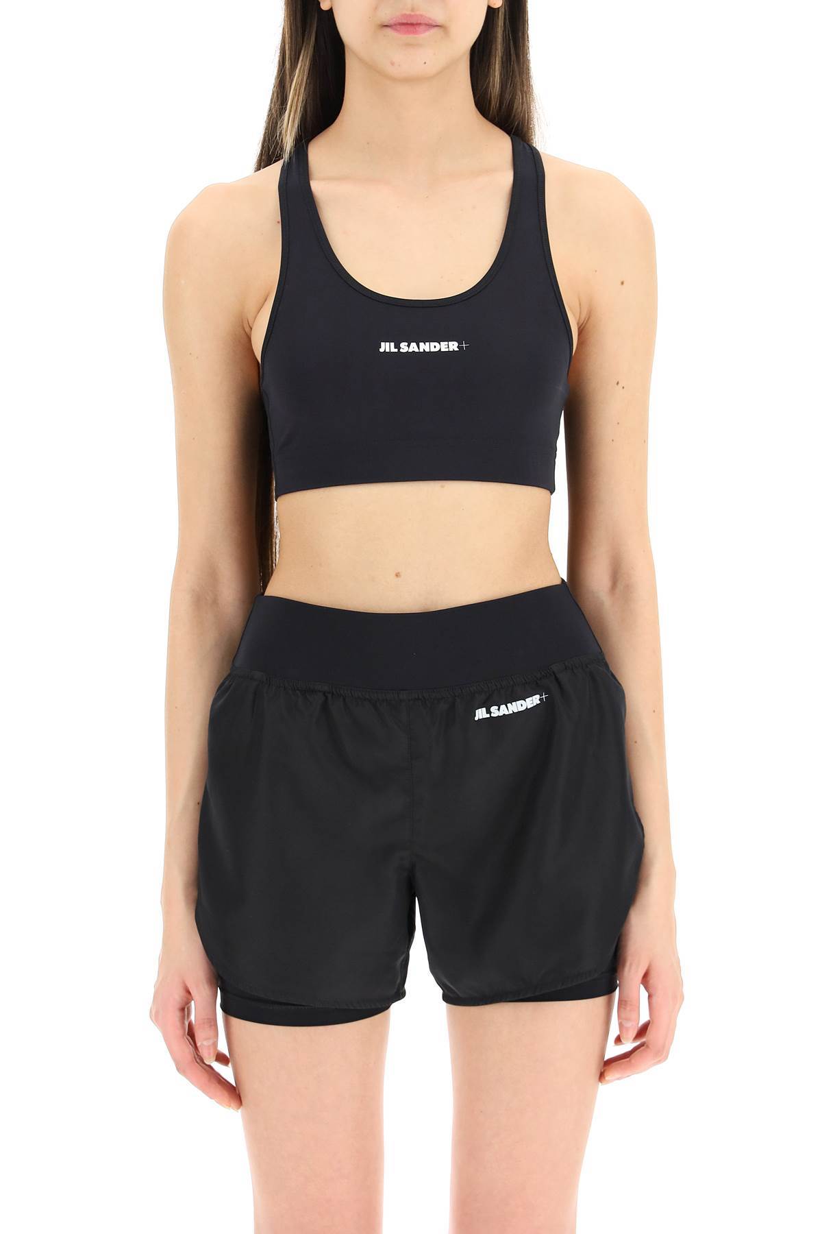 Jil Sander Black Sports Bra With Logo Lettering On The Front In Tech Fabric Stretch Woman In Black