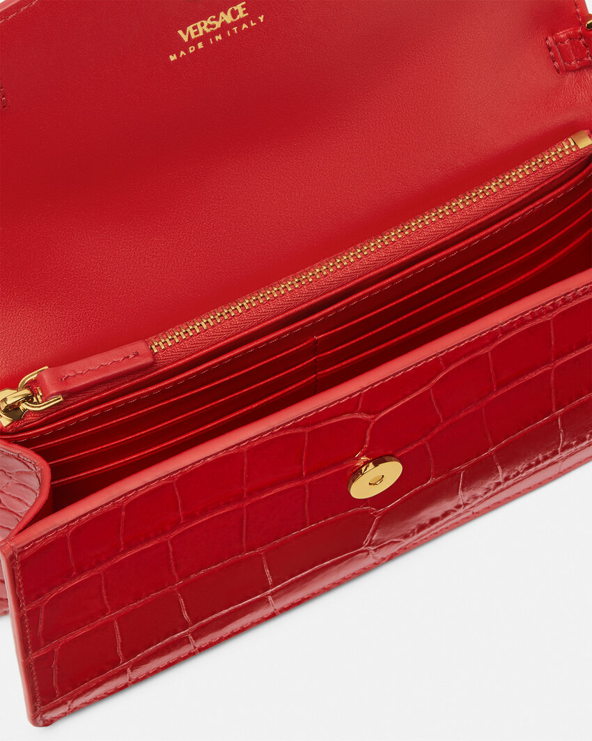Versace Medusa Head Leather Clutch Bag In Red
