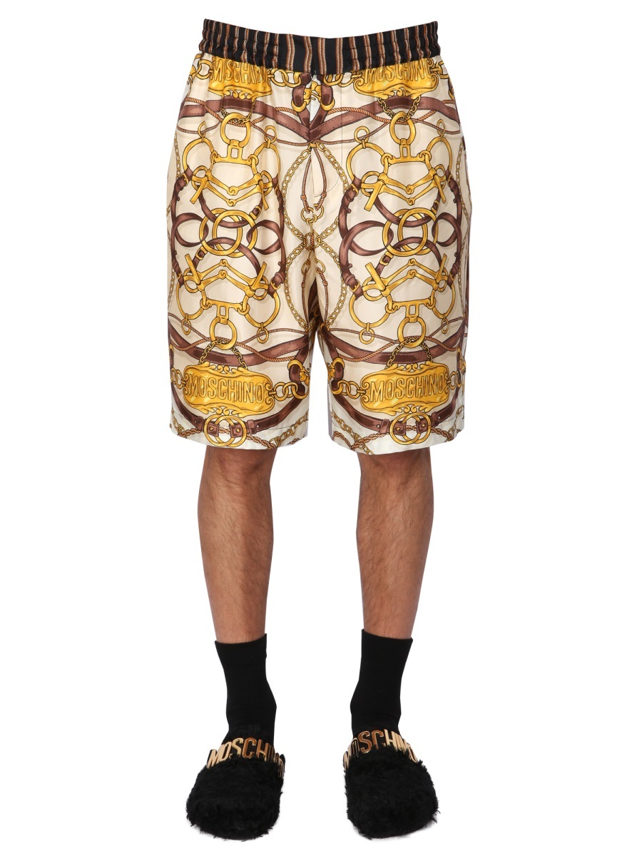 Moschino "teddy" Graphic Print Bermuda Shorts With Side Pockets In Nude