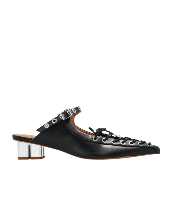 Shop Ganni Black Oleatex Lace-up Mules