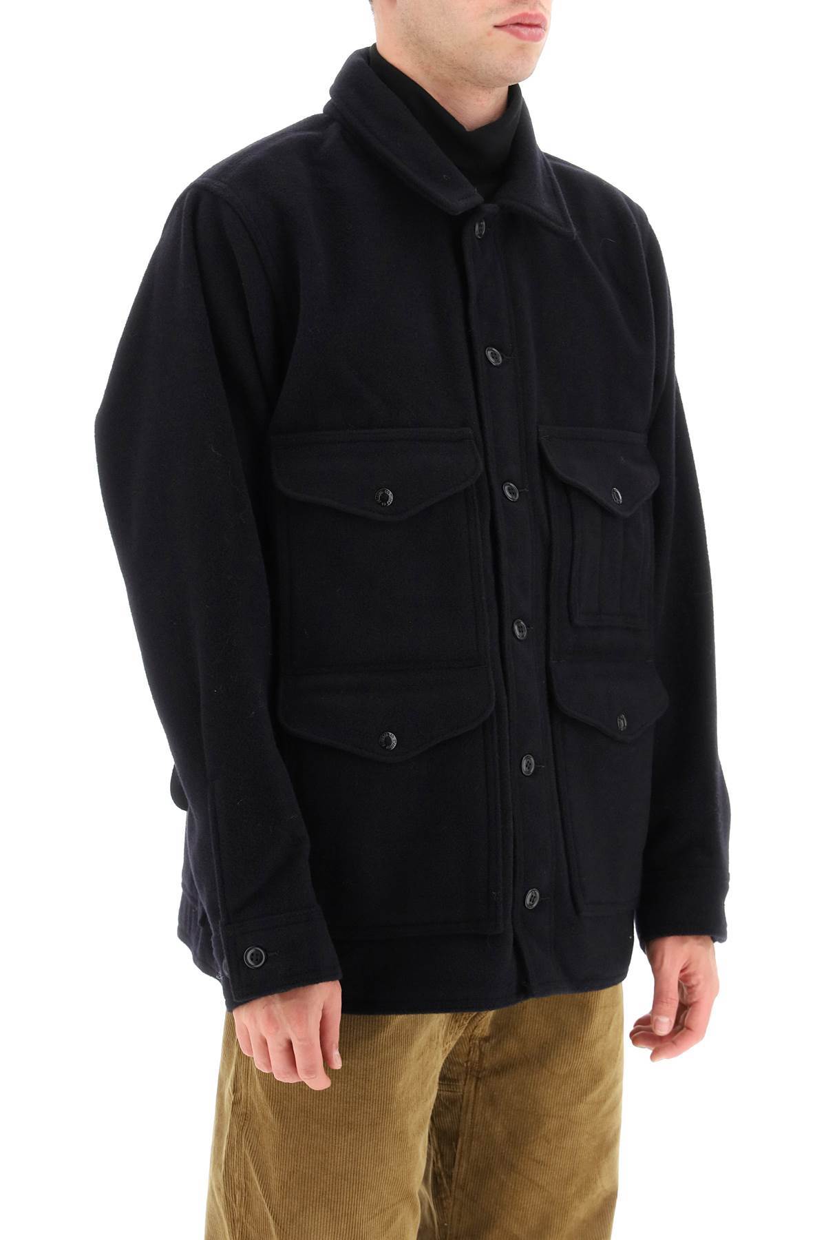Filson Mackinaw Cruiser Field Jacket With Pointed Collar And Four Patch Pockets In Black