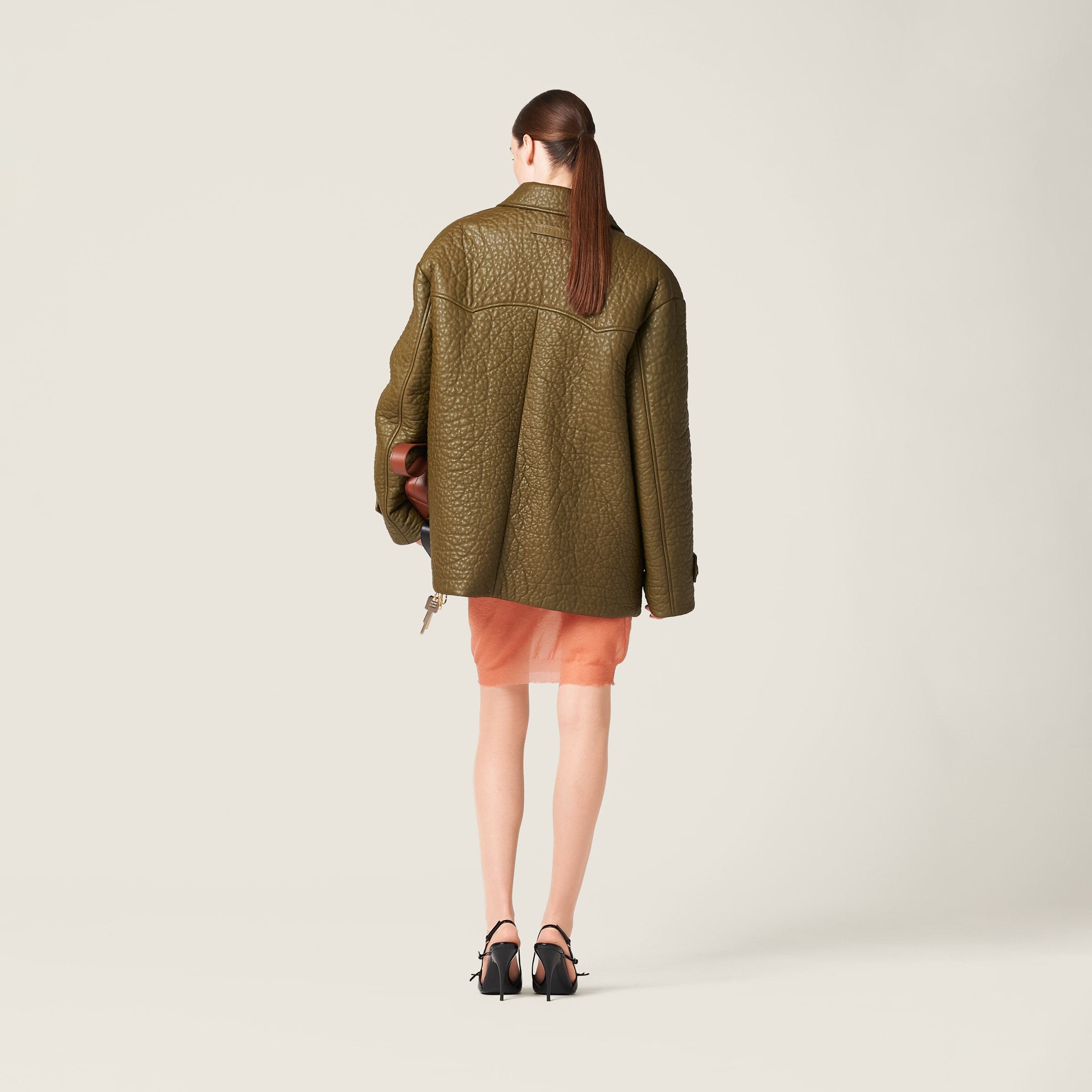 Miu Miu Double-breasted Nappa Leather Jacket In Green