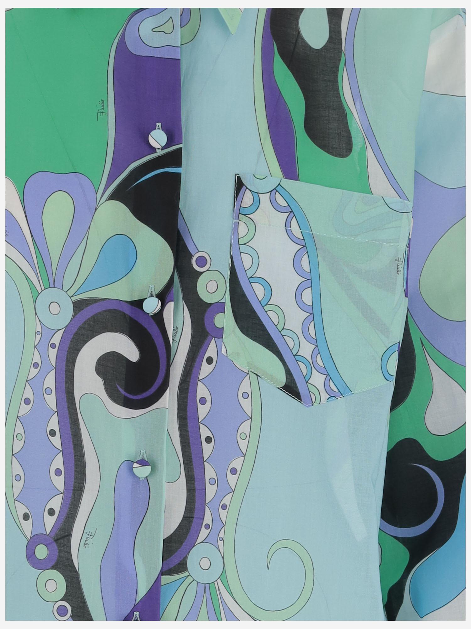 Pucci Cotton Shirt With Orchid Print In Green