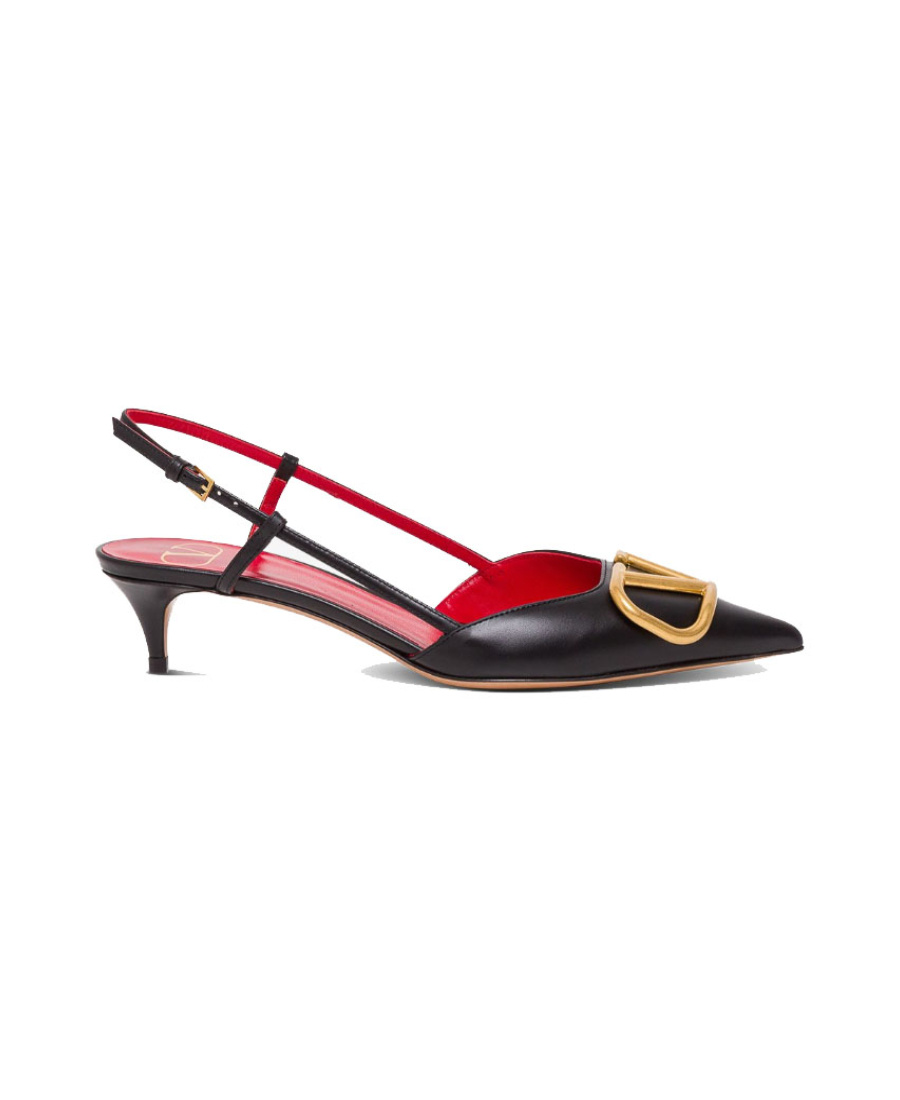 Valentino Pointed Toe Slimback Pump With Vintage-effect Brass Detail In Black