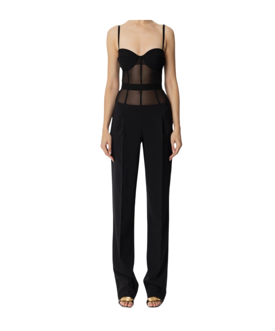 Elisabetta Franchi Lettering Jacquard Crepe Jumpsuit In Black
