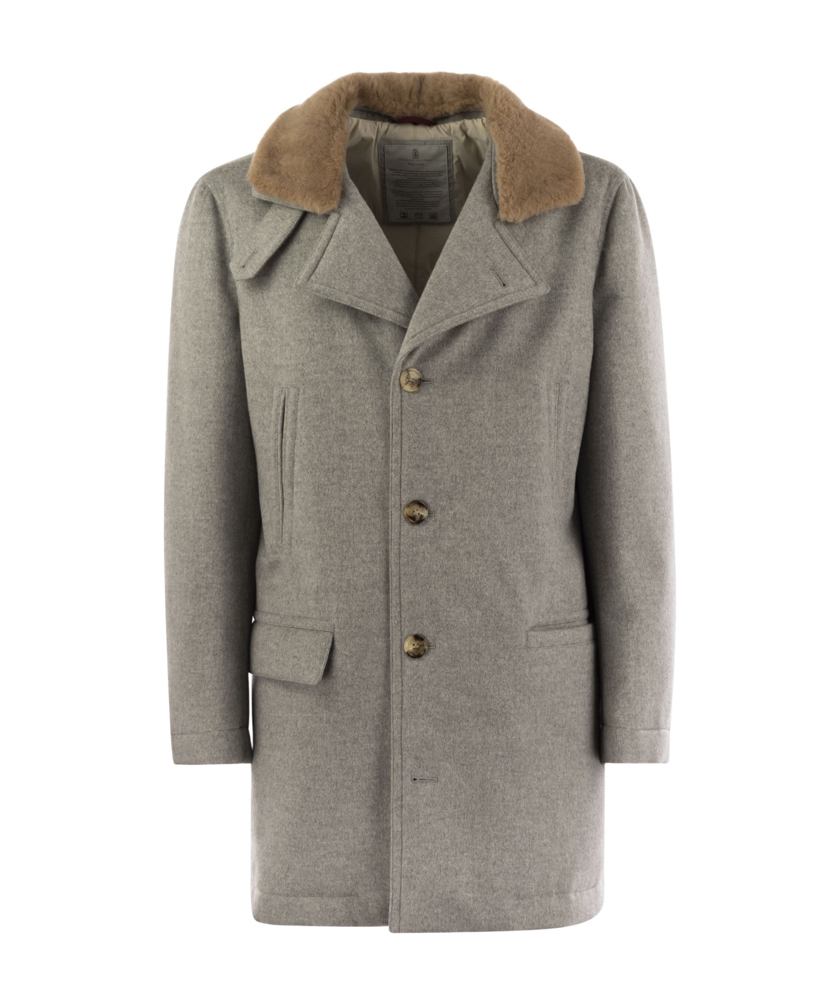 Brunello Cucinelli Luxurious Cashmere Jacket With Shearling Collar In Gray