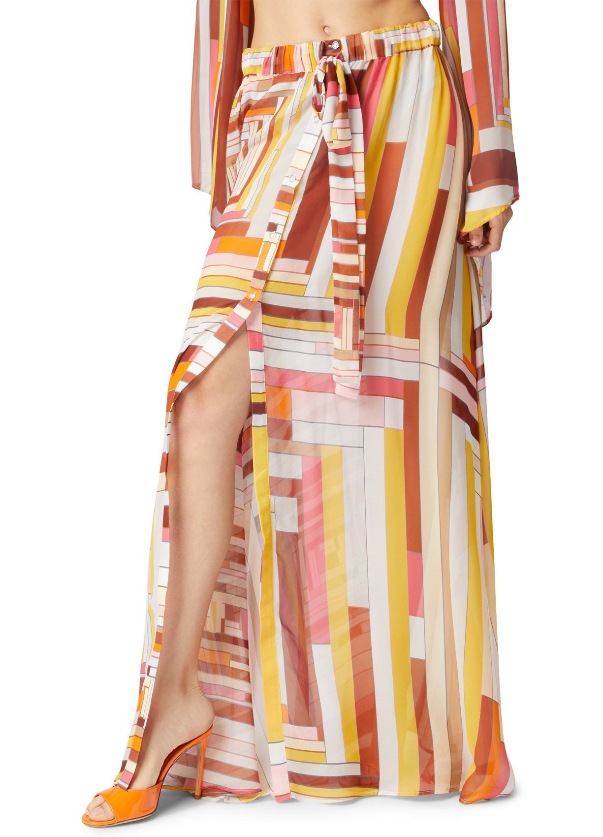 Missoni Langer Bedeckter Rock Aus Bedruckter Seide Mit Frontverschluss In Nude