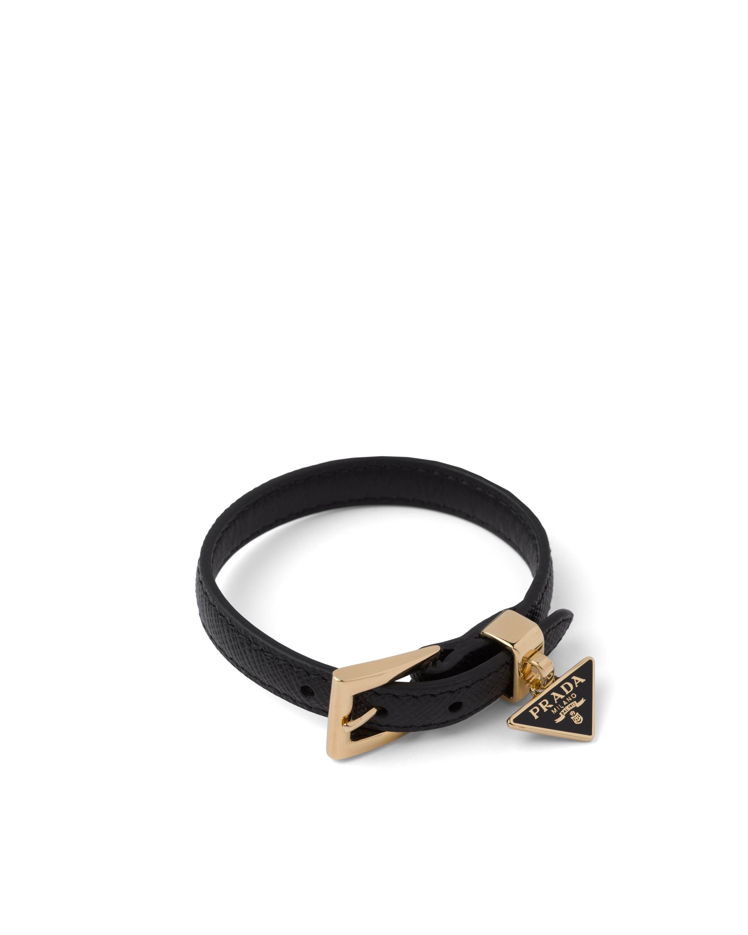 Prada Triangle Logo Buckled Bracelet In Black
