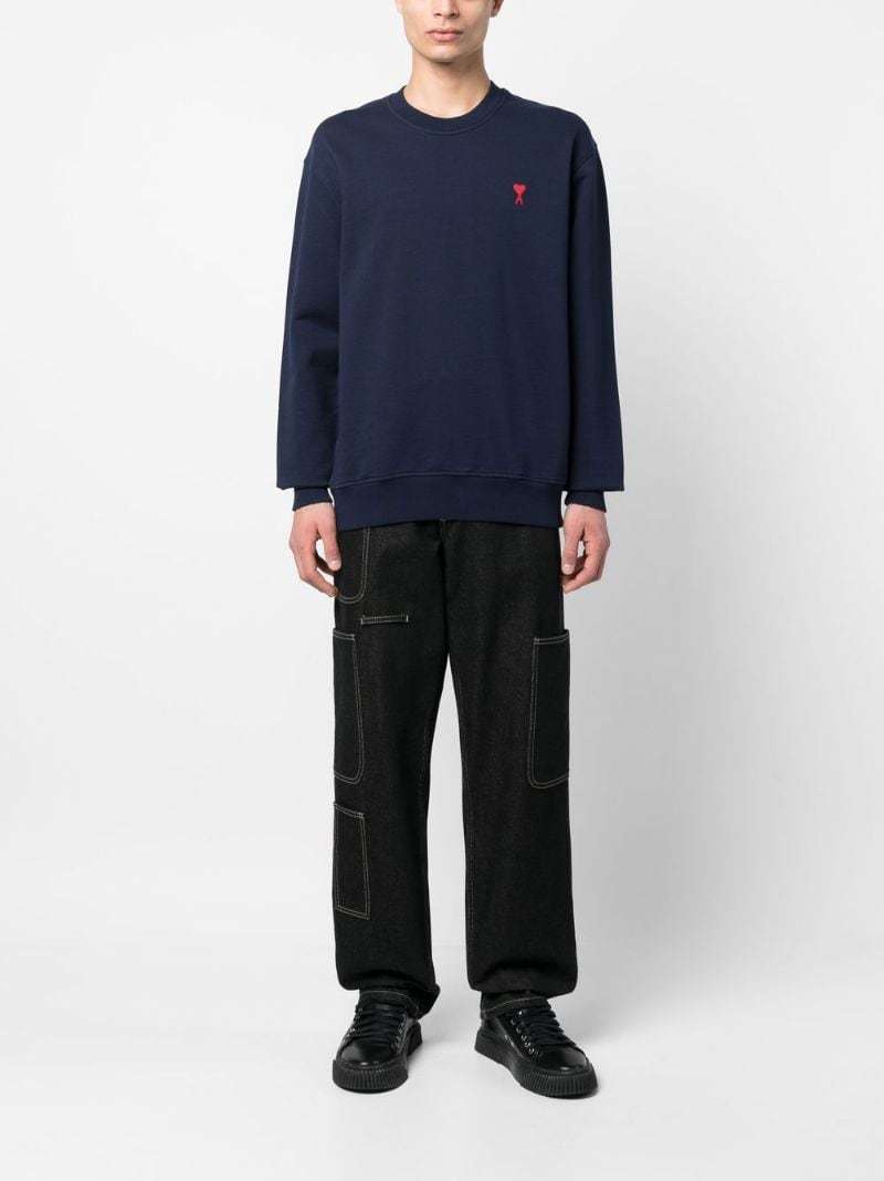 Ami Alexandre Mattiussi Small Adc Organic Cotton Logo Embroidered Crewneck Sweatshirt In Blue