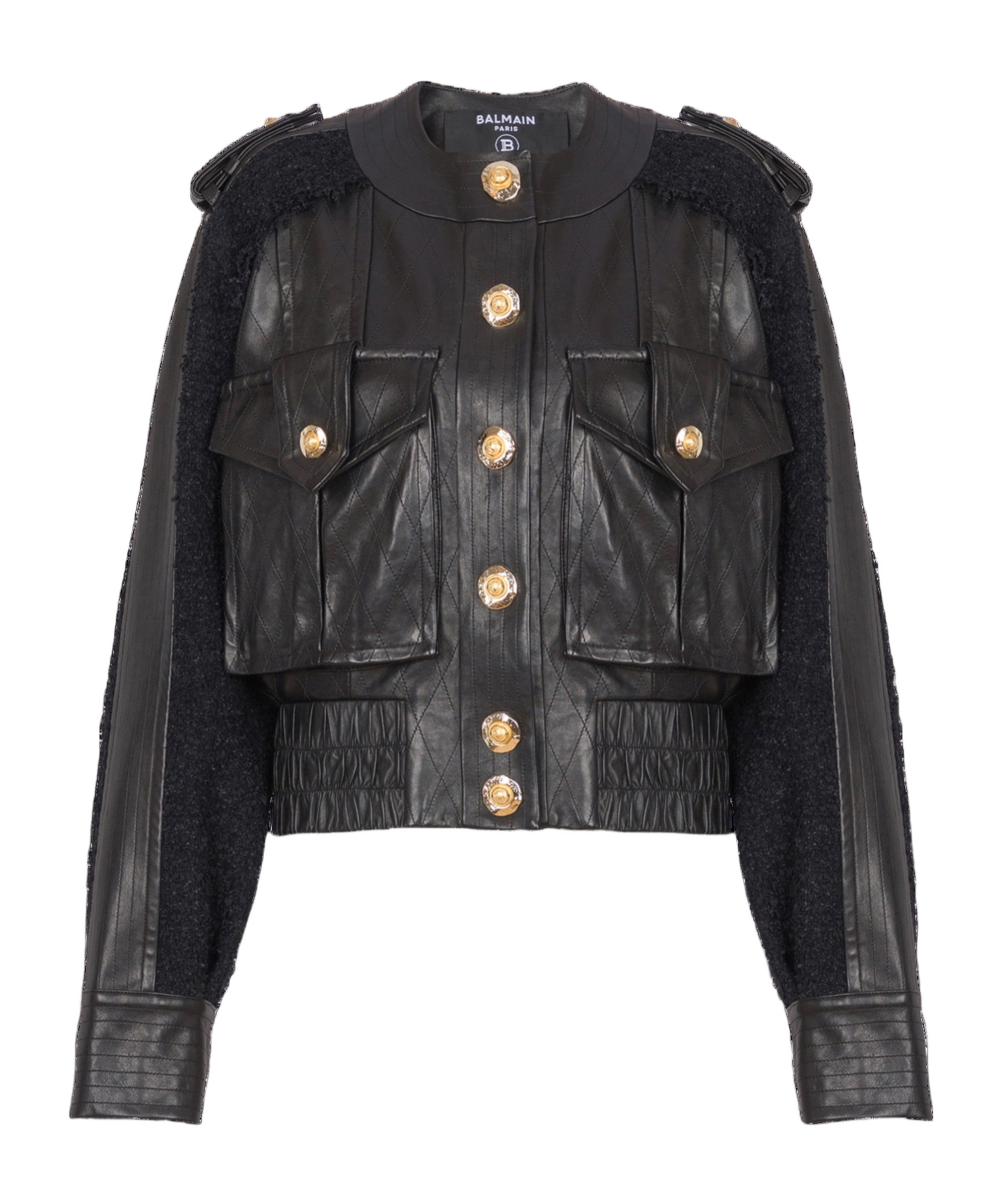 Balmain Quilted Leather And Tweed Bomber Jacket