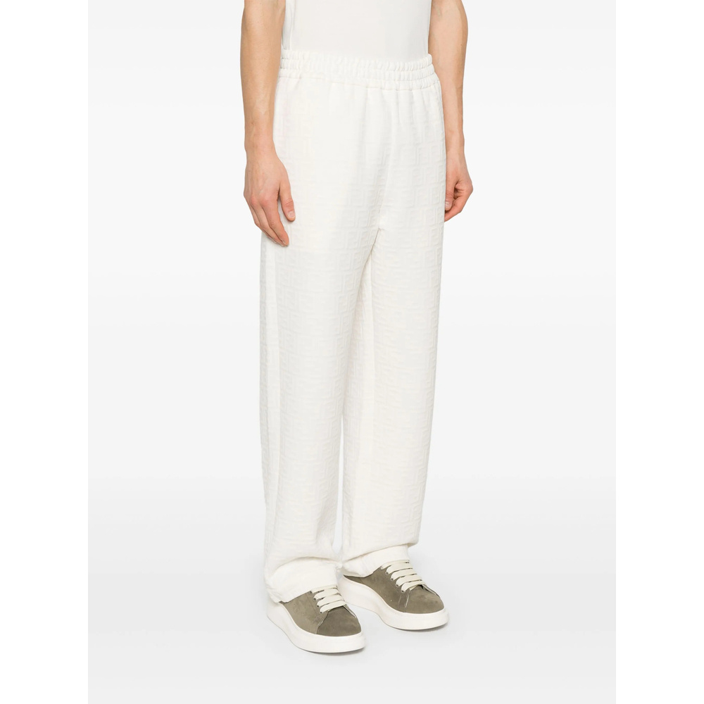 Fendi Elastic Waist Casual Pants In White