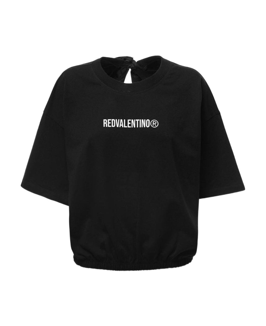 Red Valentino Logo T-shirt With Round Neck In Black