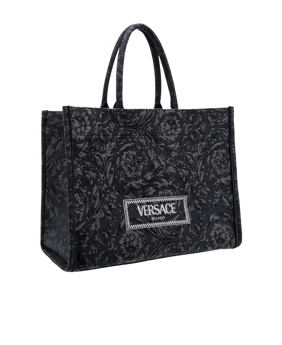 Versace Athena Barocco Jacquard Large Tote Bag In Black