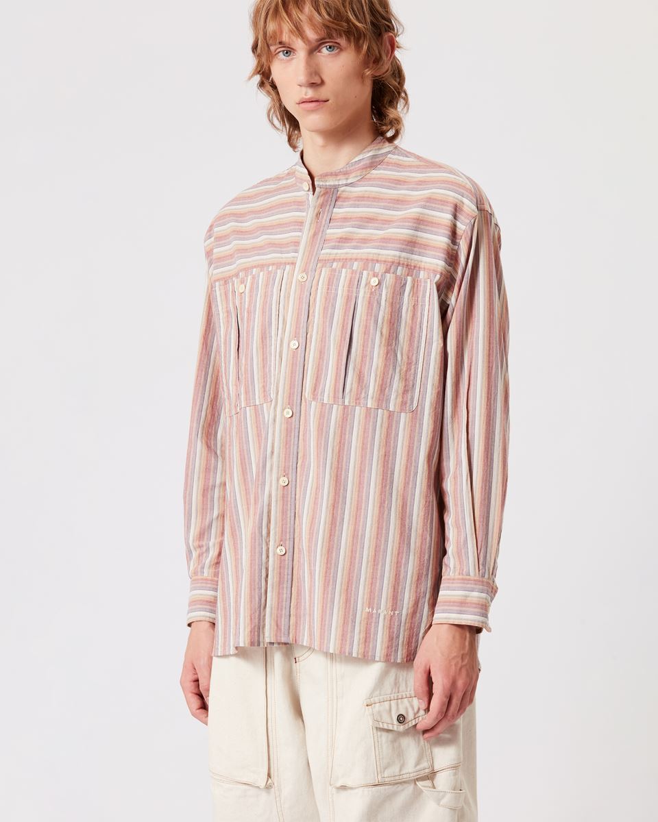 Isabel Marant Striped Long Sleeve Band Collar Shirt In Nude