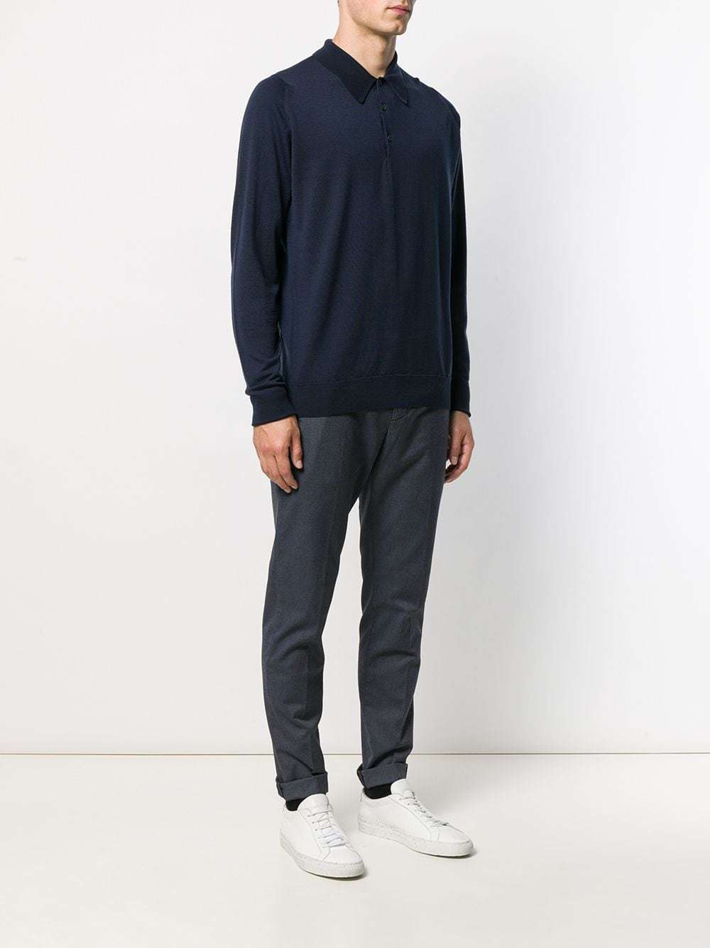 John Smedley Belper Buttoned Knitted Polo Shirt In Black