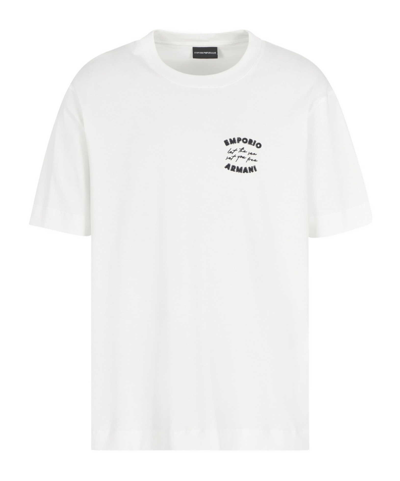 Emporio Armani Asv Jersey T-shirt With ‘let The Sea Set You Free' Embroidery In White