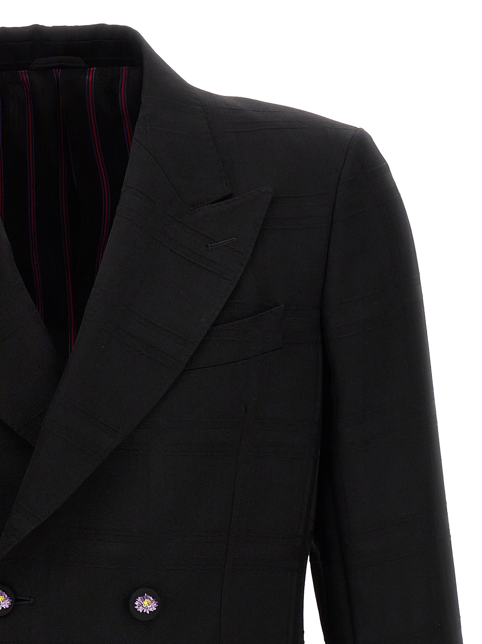 【関税込み】ETRO Check double-breasted blazer Etro Check Double Breasted Blazer In Black | ModeSens