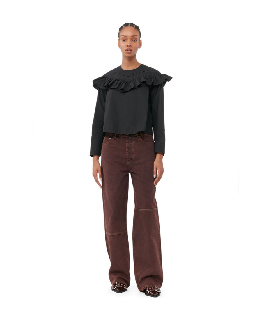 Ganni Frilly Blouse In Black