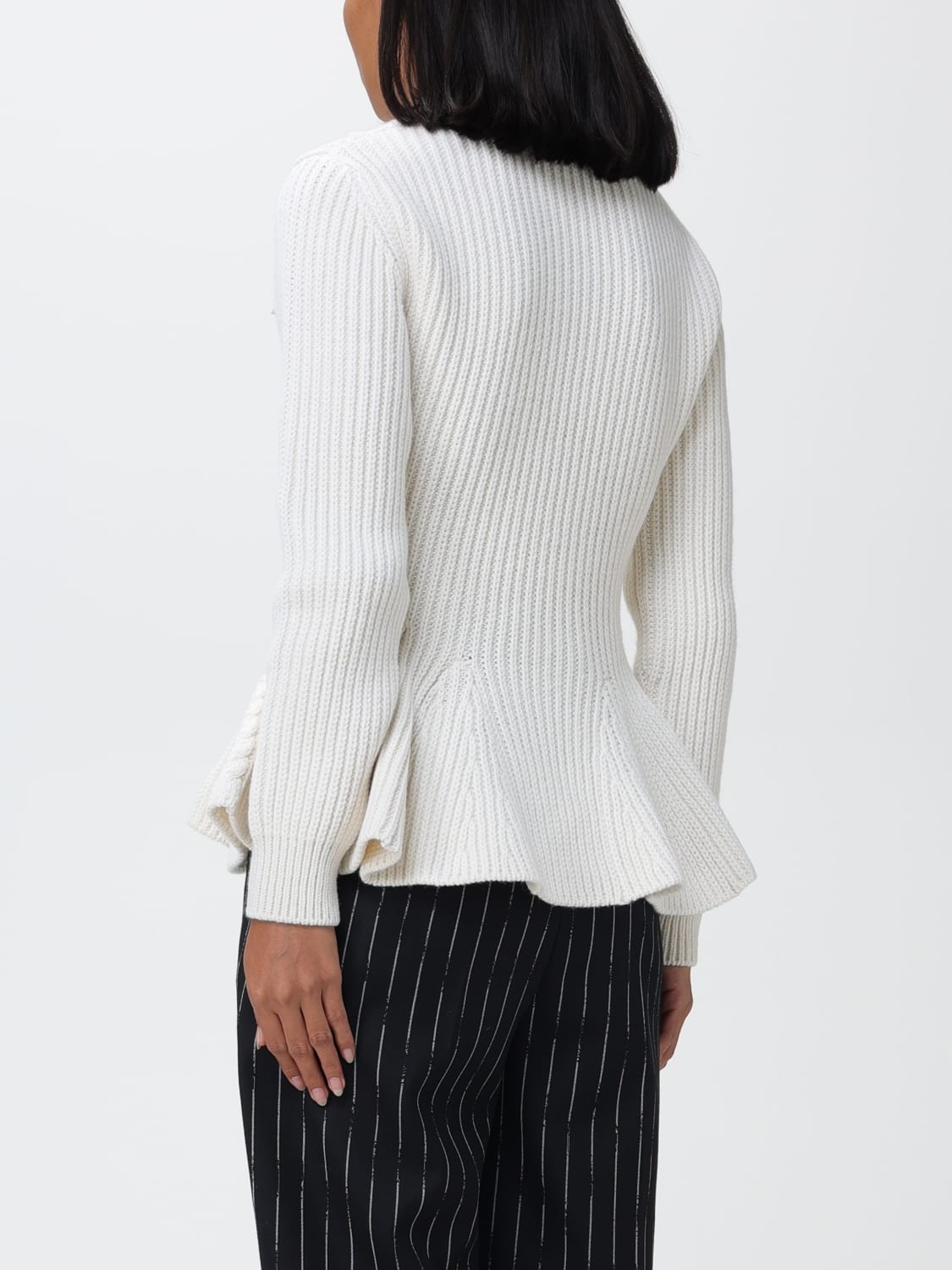 Alexander Mcqueen Peplum-hem Cable-knit Jumper In White