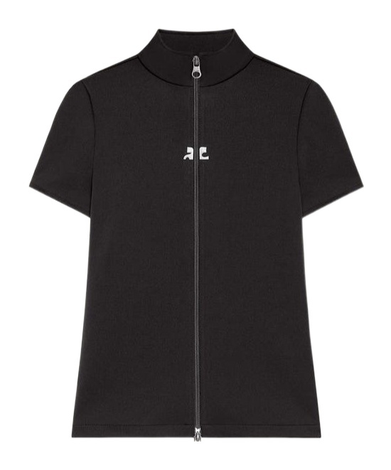 Courrèges Zip-up Short-sleeve Top In Black