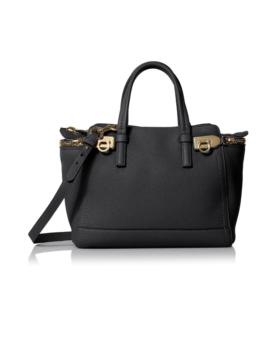 Ferragamo Black Logo Details Handbag In Black