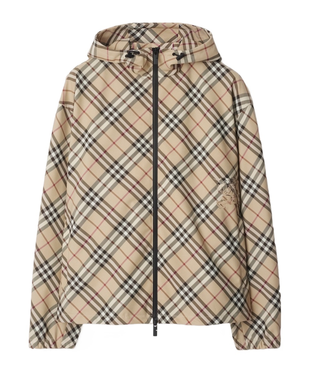 Burberry Beige Reversible Down Jacket With Hood And All-over Check Motif In Tech Fabric Man In Nude