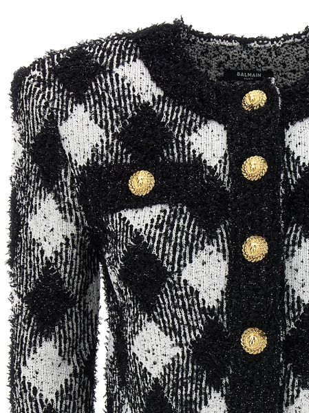 Shop Balmain Gingham Tweed Jacket In White
