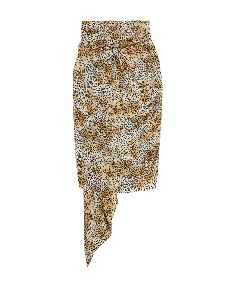 Celine Animal Patterned Silk Midi Skirt With Knotted Band In Nude